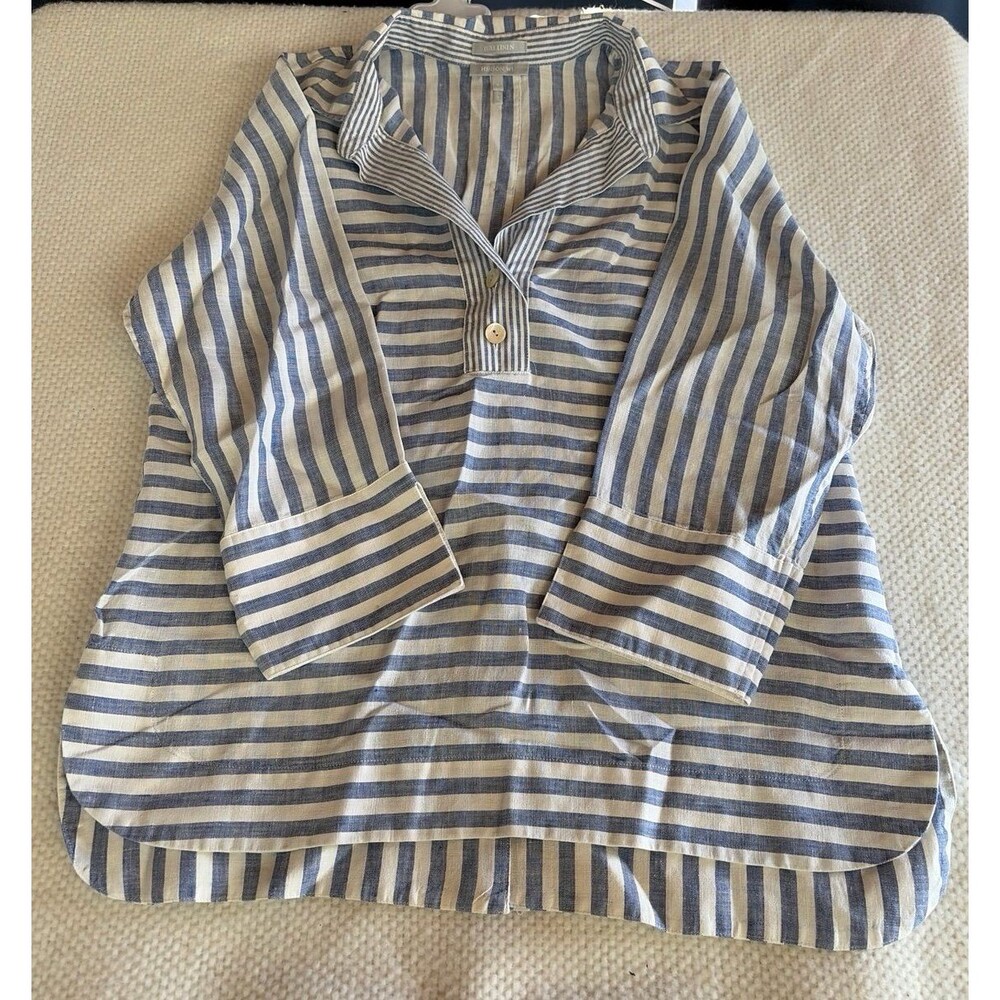 Hinson Wu Luxe Linen Blue White Striped Tunic Shirt Size 8